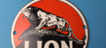 Vintage Lion Gasoline Sign – Motor Gas Service Station Pump Plate Porcelain Sign - Image 3
