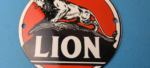 Vintage Lion Gasoline Sign – Motor Gas Service Station Pump Plate Porcelain Sign - Image 4
