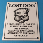 Vintage Lost Dog Porcelain Sign – Wanted Notice Missing Gas Pump Plate Sign