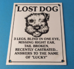 Vintage Lost Dog Porcelain Sign – Wanted Notice Missing Gas Pump Plate Sign - Image 2