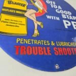 Vintage Lubricant Sign – Pin Up Trouble Shooter Porcelain Gas Service Sign - Image 8