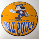 Vintage Mail Pouch Sign – Mickey Mouse Tobacco Chew Gas Pump Porcelain Sign - Image 15