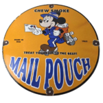 Vintage Mail Pouch Sign – Mickey Mouse Tobacco Chew Gas Pump Porcelain Sign - Image 2