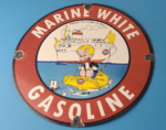 Vintage Marine White Gasoline Sign – Richie Rich Porcelain Auto Gas Pump Sign