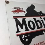 Vintage Mobil Oil Sign – Motorcycle Advertising Gas Pump Station Porcelain Sign - Image 5
