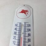 Vintage Mobil Safety Sign – Gas Service Pump Ad Sign on Porcelain Thermometer - Image 3