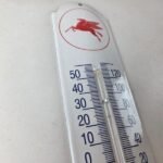 Vintage Mobil Safety Sign – Gas Service Pump Ad Sign on Porcelain Thermometer - Image 5