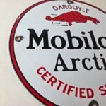 Vintage Mobil Sign – Pegasus Mobiloil Gas Pump Service Artic Porcelain Sign - Image 6