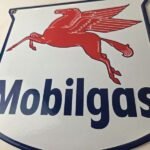 Vintage Mobilgas Sign – Porcelain Mobil Gasoline Pegasus Shield Gas Pump Sign - Image 4