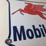 Vintage Mobilgas Sign – Porcelain Mobil Gasoline Pegasus Shield Gas Pump Sign - Image 6