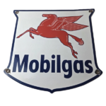 Vintage Mobilgas Sign – Porcelain Mobil Gasoline Pegasus Shield Gas Pump Sign