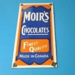 VINTAGE MOIR'S CHOCOLATE PORCELAIN QUALITY GAS PUMP GENERAL STORE CANDY SIGN