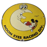 Vintage Moon Eyes Sign – Speed Equipment Mickey Mouse Porcelain Gas Pump Sign - Image 2