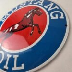 Vintage Mustang Oil Porcelain Sign – Gasoline Pump Advertising Convex Sign - Image 13