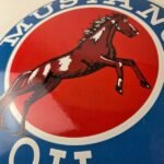 Vintage Mustang Oil Porcelain Sign – Gasoline Pump Advertising Convex Sign - Image 4