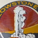 Vintage National Park Sign – Yellowstone Old Faithful Gas Pump Porcelain Sign - Image 3