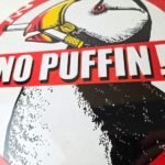 Vintage No Puffin Cigarette Sign – Tobacco Smoking Porcelain Gas Pump Plate Sign - Image 4