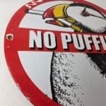 Vintage No Puffin Cigarette Sign – Tobacco Smoking Porcelain Gas Pump Plate Sign - Image 6