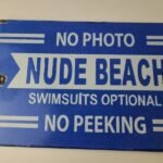 Vintage Nude Beach Sign – No Peeking Gas Pump Porcelain Sign - Image 3