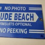 Vintage Nude Beach Sign – No Peeking Gas Pump Porcelain Sign - Image 4