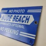Vintage Nude Beach Sign – No Peeking Gas Pump Porcelain Sign - Image 8