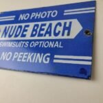 Vintage Nude Beach Sign – No Peeking Gas Pump Porcelain Sign - Image 9
