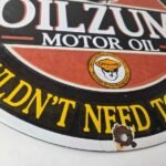 Vintage Oilzum Gasoline Sign – Oil Lubrication Porcelain Gas Pump Sign - Image 11