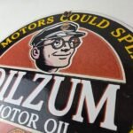 Vintage Oilzum Gasoline Sign – Oil Lubrication Porcelain Gas Pump Sign - Image 12