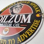 Vintage Oilzum Gasoline Sign – Oil Lubrication Porcelain Gas Pump Sign - Image 13