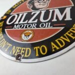 Vintage Oilzum Gasoline Sign – Oil Lubrication Porcelain Gas Pump Sign - Image 14