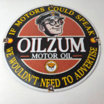 Vintage Oilzum Gasoline Sign – Oil Lubrication Porcelain Gas Pump Sign - Image 15