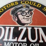 Vintage Oilzum Gasoline Sign – Oil Lubrication Porcelain Gas Pump Sign - Image 3