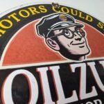Vintage Oilzum Gasoline Sign – Oil Lubrication Porcelain Gas Pump Sign - Image 5