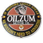 Vintage Oilzum Gasoline Sign – Oil Lubrication Porcelain Gas Pump Sign