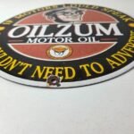 Vintage Oilzum Gasoline Sign – Oil Lubrication Porcelain Gas Pump Sign - Image 10