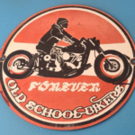Vintage Old School Bikers Sign – Motorcycle Gasoline Service Pump Porcelain Sign