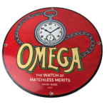 Vintage Omega Watches Porcelain Sign – Swiss Made Store Display Gas Pump Sign