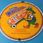 Vintage Orange Soda Sign – Thirsty Whistle Beverage Pop Elf Porcelain Gas Sign