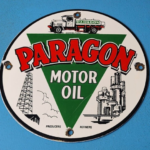 VINTAGE PARAGON GASOLINE PORCELAIN GAS SERVICE STATION REFINERY PUMP PLATE SIGN