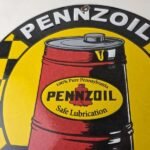 Vintage Pennzoil Porcelain Sign – Motor Oil Drum Can Lubrication Porcelain Sign - Image 3