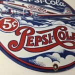 Vintage Pepsi Porcelain Sign – 5 Cent Airplane Ad Drink Soda Cola Sign - Image 11