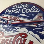Vintage Pepsi Porcelain Sign – 5 Cent Airplane Ad Drink Soda Cola Sign - Image 12