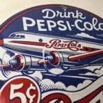 Vintage Pepsi Porcelain Sign – 5 Cent Airplane Ad Drink Soda Cola Sign - Image 5