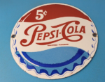 Vintage Pepsi Porcelain Sign – 5 Cent Beverage Drink Cola Gas Service Sign