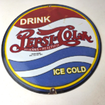 Vintage Pepsi Porcelain Sign – Glass Beverage Drink Cola ICE COLD Gas Pump Sign - Image 15