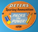 Vintage Peters Ammunition Sign – Firearm Rifles Shotguns Gas Pump Porcelain Sign