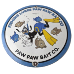 Vintage Porcelain Sign – Paw Paw Bait Goofy Fishing Lures Gas Service Pump Sign