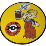 Vintage Porcelain Sign – Root Beer A&W Beverage Dennis Menace Advertising Sign