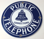 Vintage Public Telephones Sign – Bell System Gas Pump Porcelain Phone Booth Sign