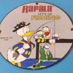 Vintage Rapala Fishing Lures Ad Sign – Donald Duck Porcelain Gas Pump Plate Sign